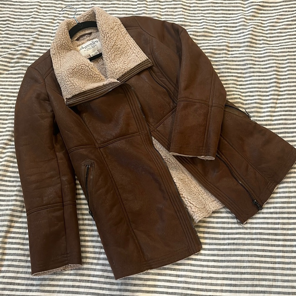 American Rag Faux Leather Sherpa Lined Coat